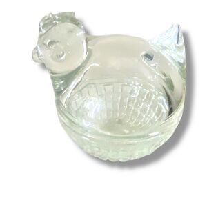 Vintage Anchor Hocking Glass Chicken on Nest Clear Glass